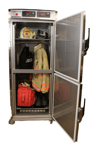 Cres Guard biological decontamination cabinet full of fire service gear